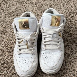 Jordan White Sneakers with Gold Accents